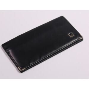 Dunhill Mens Bifold Wallet Black w/ Silver Trim Long Leather Made in Italy